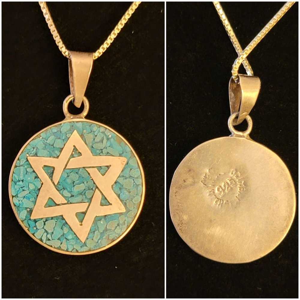 Turquoise Star of David Necklace 925 SS - image 1