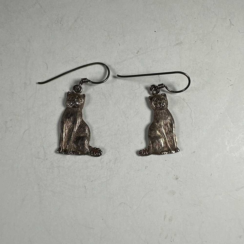 Vintage Sterling Silver 925 Sitting Cat Dangle Ea… - image 1