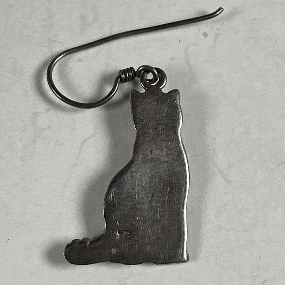 Vintage Sterling Silver 925 Sitting Cat Dangle Ea… - image 3