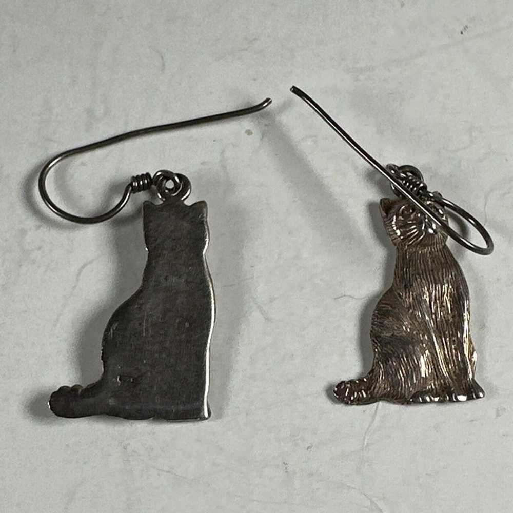 Vintage Sterling Silver 925 Sitting Cat Dangle Ea… - image 4