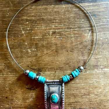 Turquoise and Sterling Pendant Choker