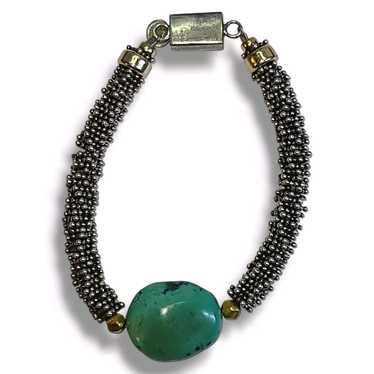 Vintage Sterling Silver 925 & Turquoise Beaded Br… - image 1