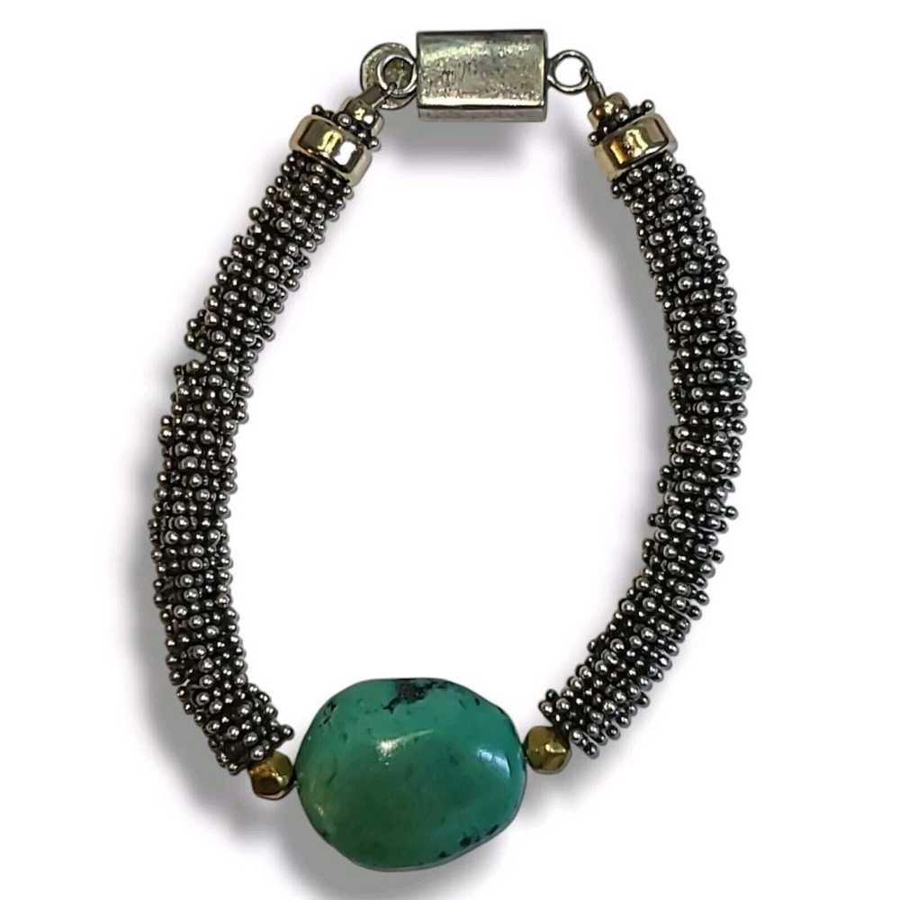 Vintage Sterling Silver 925 & Turquoise Beaded Br… - image 3