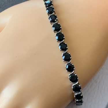 Vintage 925 Sterling Silver Black Tennis Bracelet… - image 1