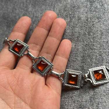 Gorgeous amber sterling link bracelet