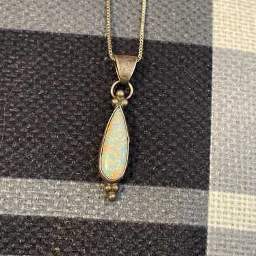 Vintage Sterling Silver Opal Necklace