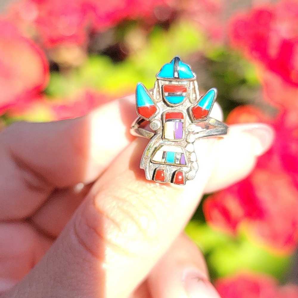 Multicolor Kachina Dancer Ring Sterling - image 1