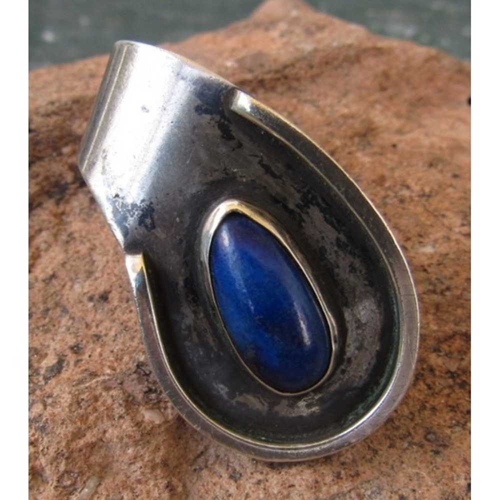 Unique Vintage Sterling Silver Modernist Lapis st… - image 1