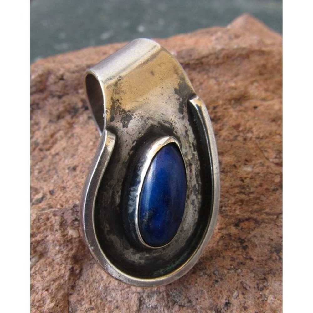 Unique Vintage Sterling Silver Modernist Lapis st… - image 3