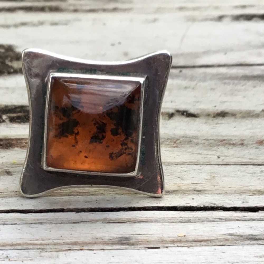 Vintage Mexico sterling silver and amber ring…..c… - image 1