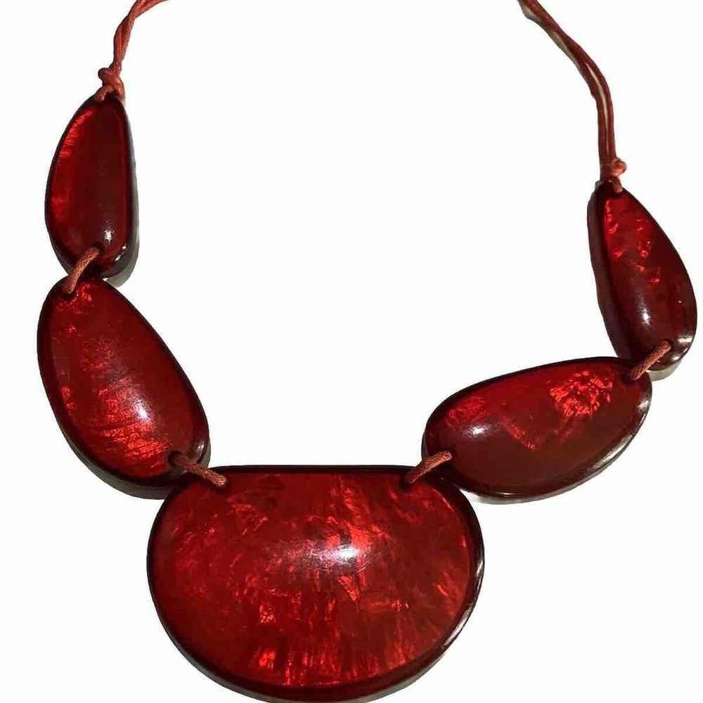 Necklace & Bracelet Jewelry Red Lucite and Hemp A… - image 1