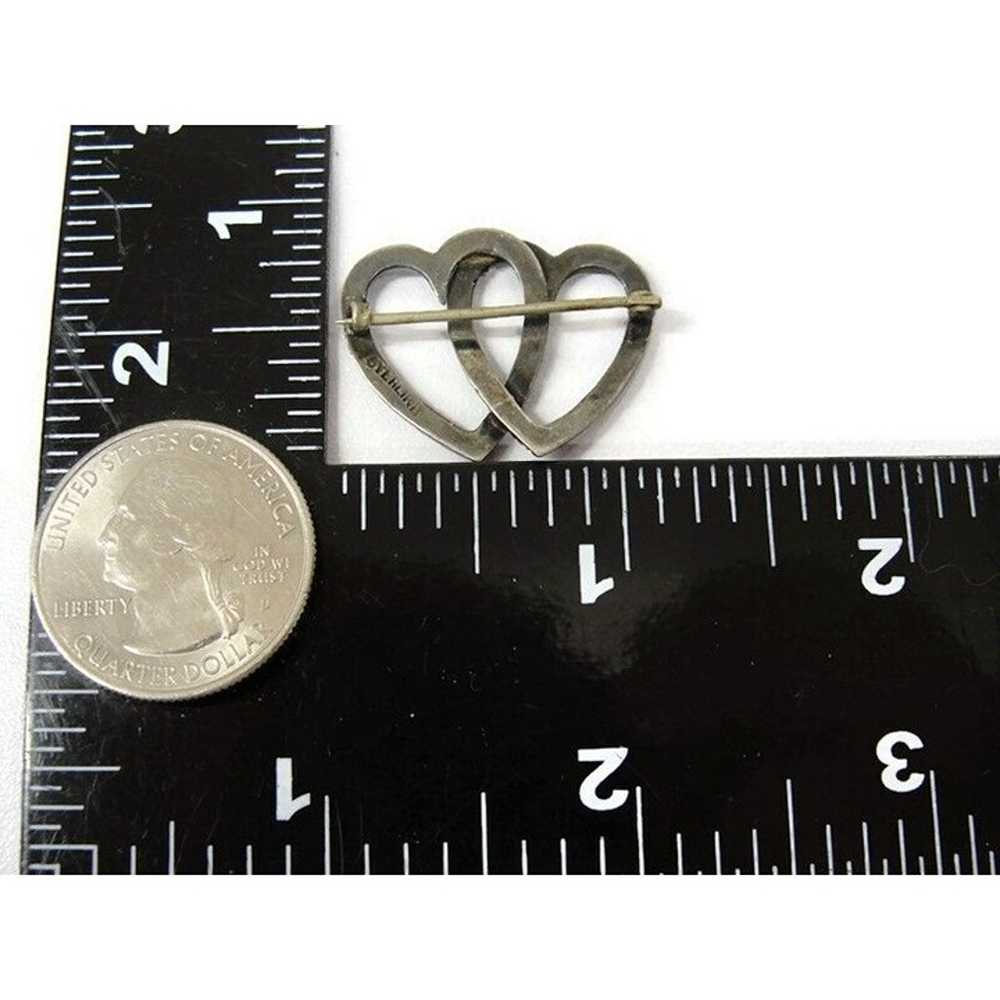 Vintage Sterling Silver Brooch Double Heart - image 4