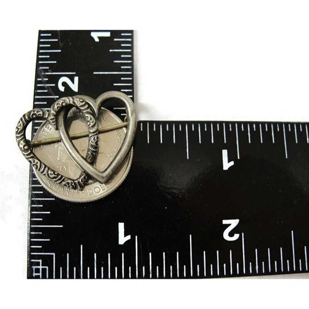 Vintage Sterling Silver Brooch Double Heart - image 6