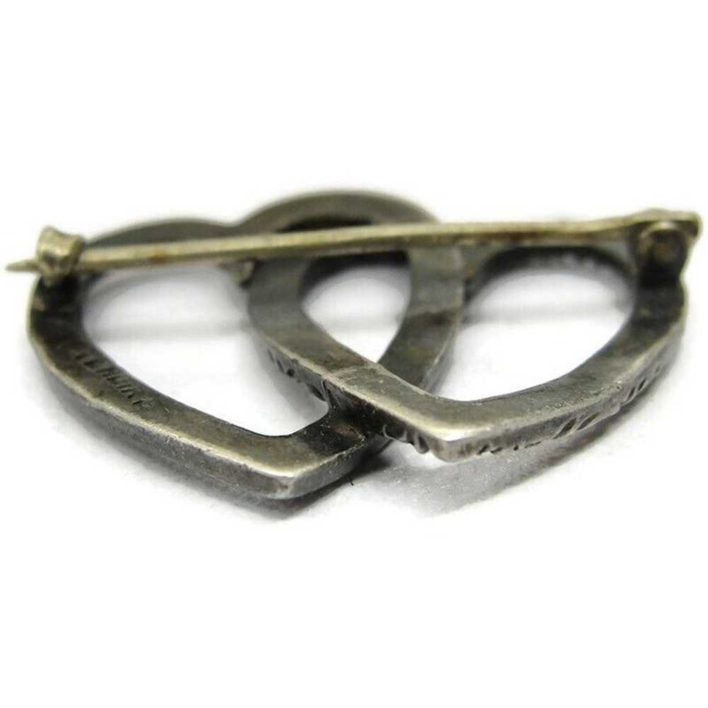 Vintage Sterling Silver Brooch Double Heart - image 8