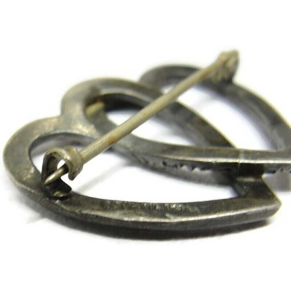 Vintage Sterling Silver Brooch Double Heart - image 9