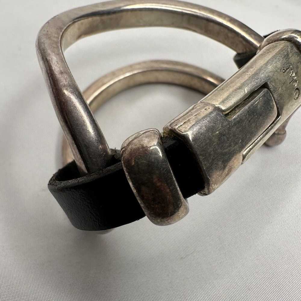 Vintage Brutalist Style Bracelet Pewter and Leath… - image 3