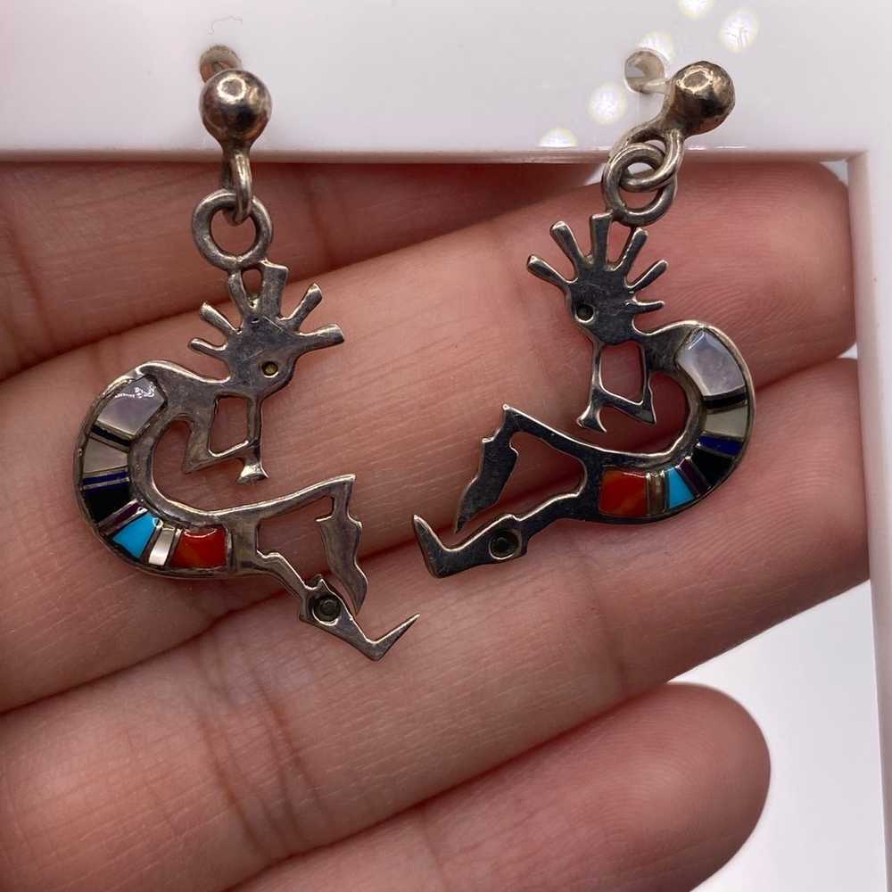 Vintage Native Kokopelli Sterling Silver Inlay Ea… - image 1