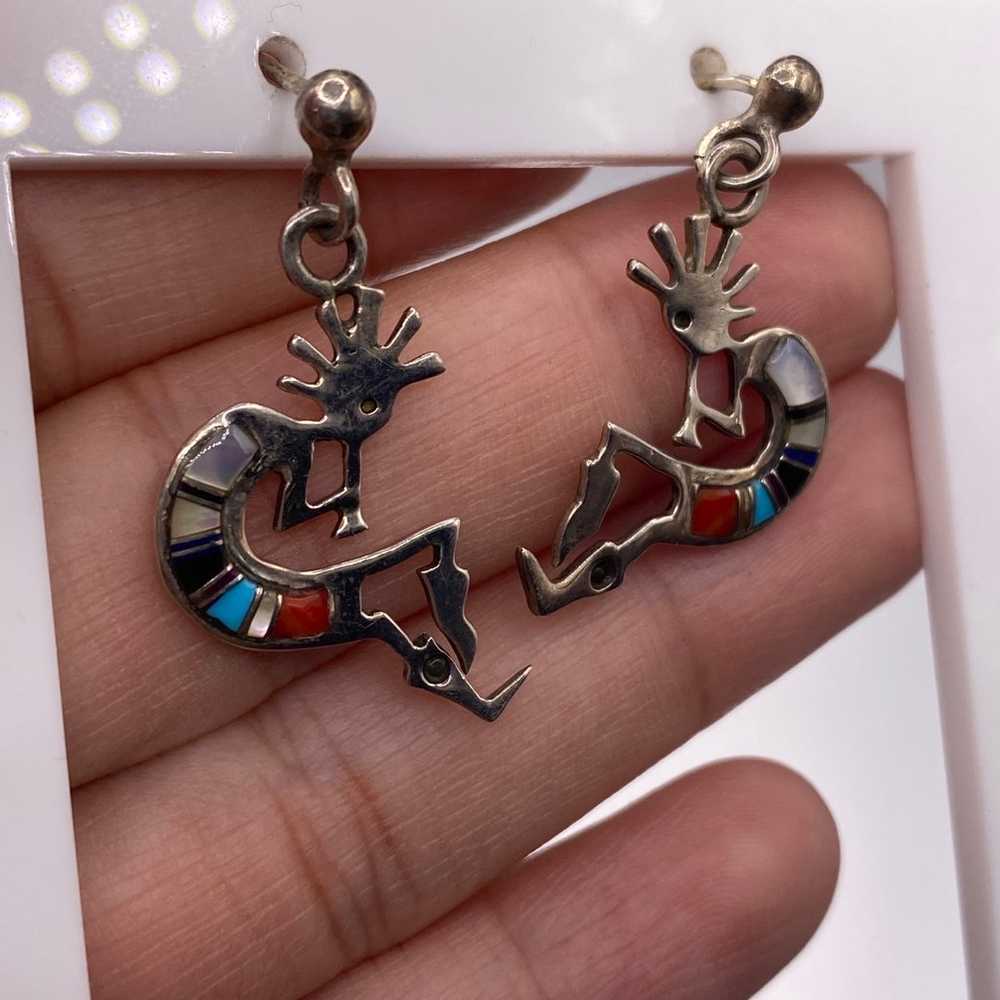 Vintage Native Kokopelli Sterling Silver Inlay Ea… - image 2