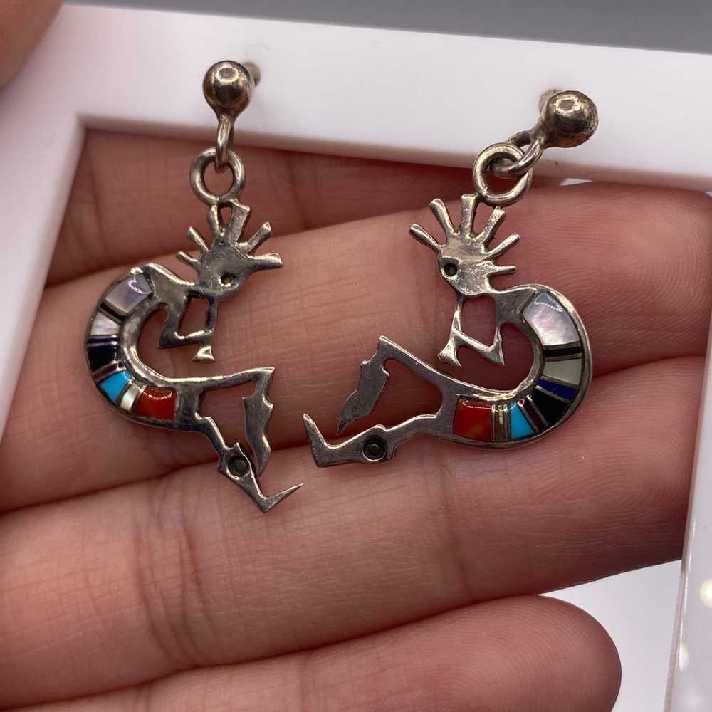 Vintage Native Kokopelli Sterling Silver Inlay Ea… - image 3