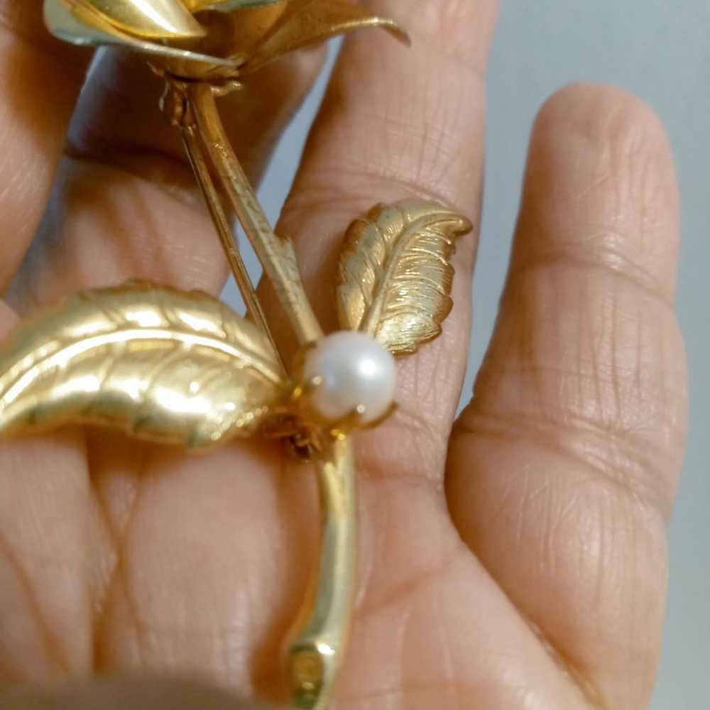 Vintage rose real pearl brooch - image 2