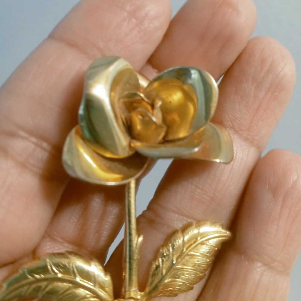 Vintage rose real pearl brooch - image 3