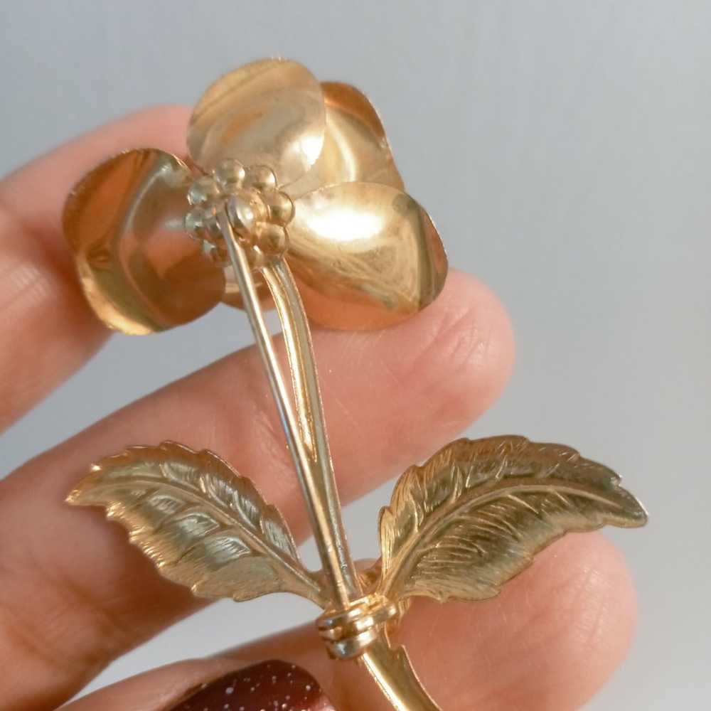 Vintage rose real pearl brooch - image 5