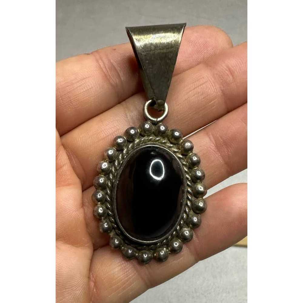 Vintage Matte Black Oynx 925 Sterling Silver Pend… - image 1