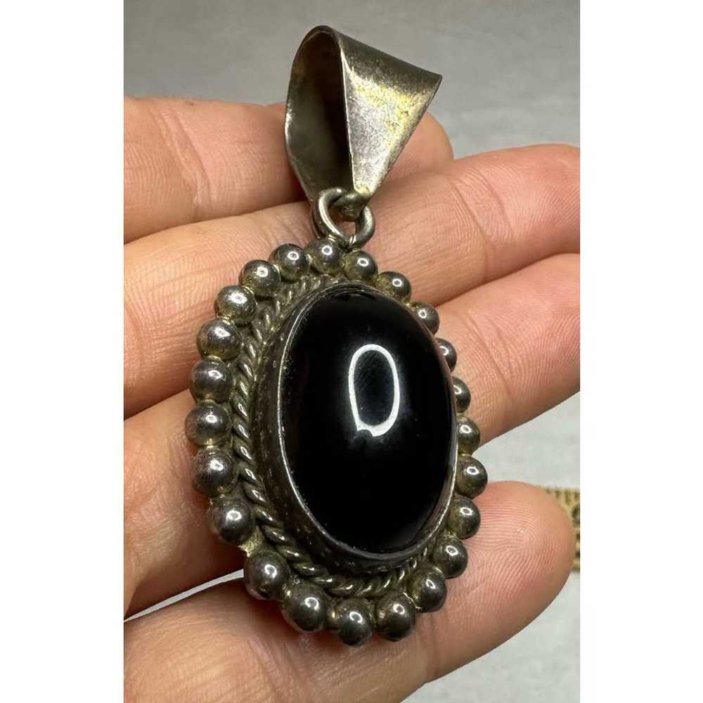 Vintage Matte Black Oynx 925 Sterling Silver Pend… - image 2