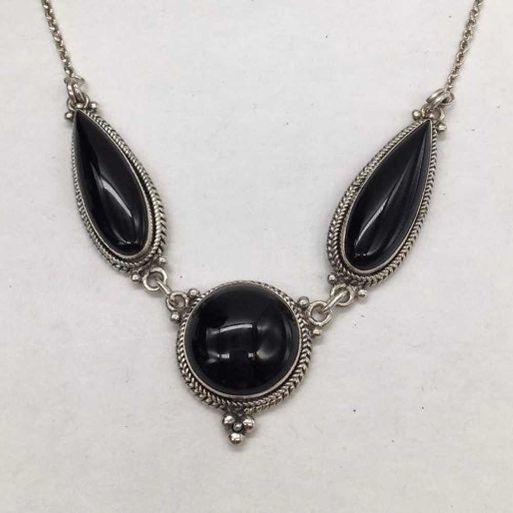 Vintage Sterling Silver Black Onyx Necklace - image 1