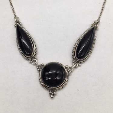 Vintage Sterling Silver Black Onyx Necklace