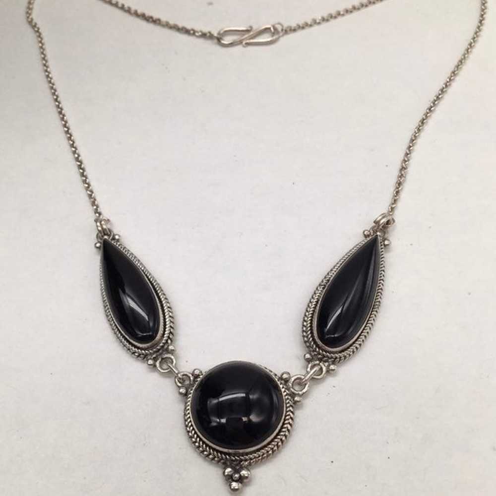 Vintage Sterling Silver Black Onyx Necklace - image 2