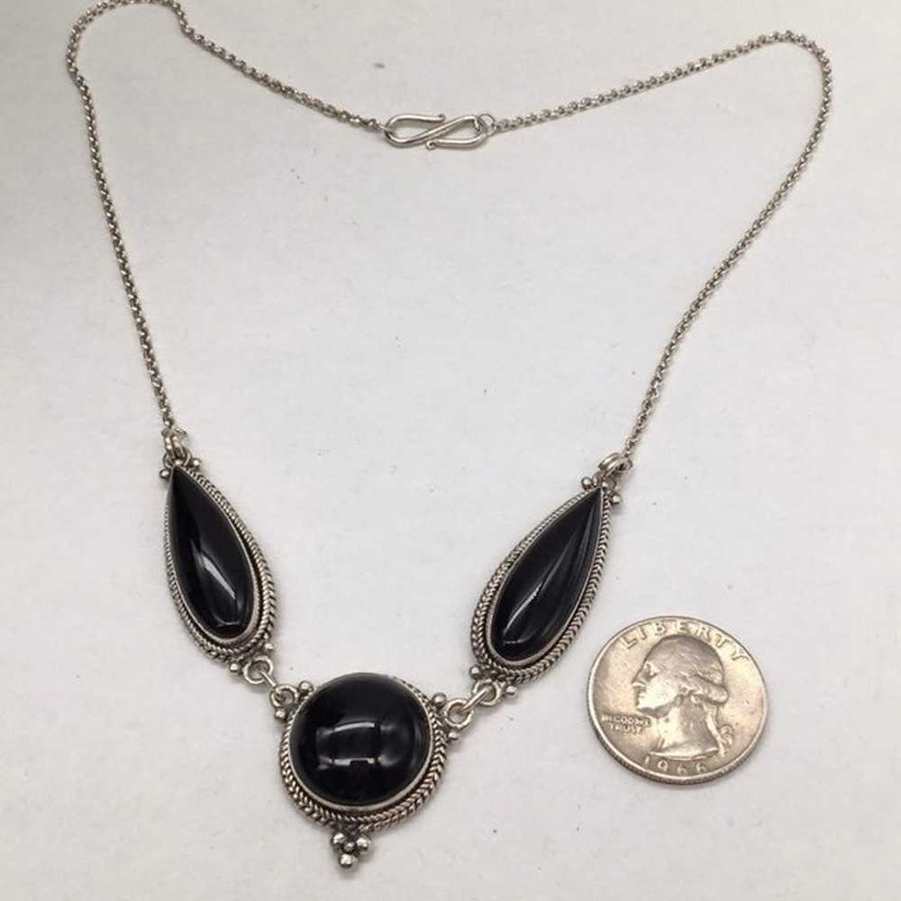 Vintage Sterling Silver Black Onyx Necklace - image 3