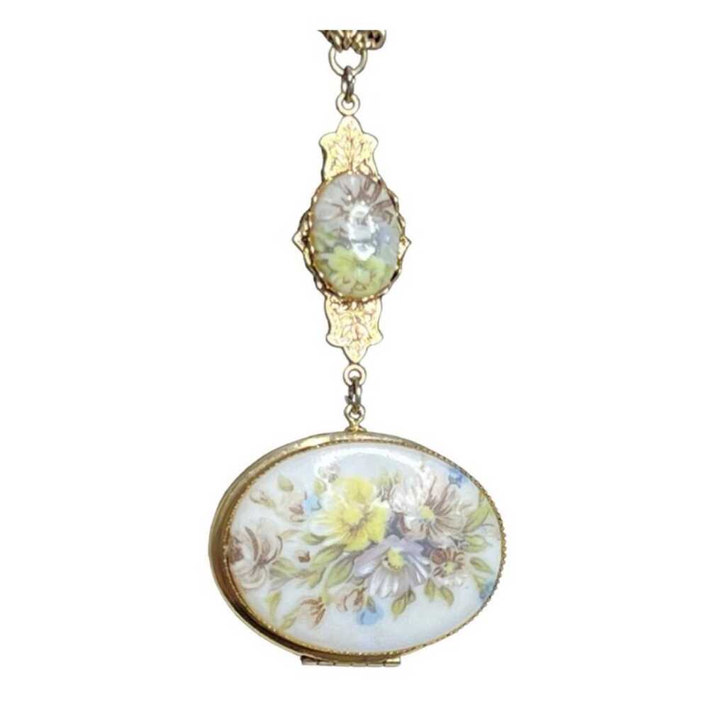 Vintage painted flower ceramic wedding locket lon… - image 5