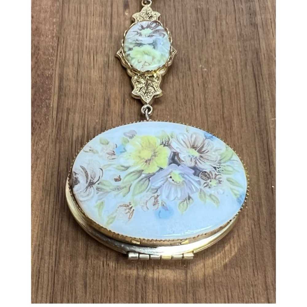 Vintage painted flower ceramic wedding locket lon… - image 8