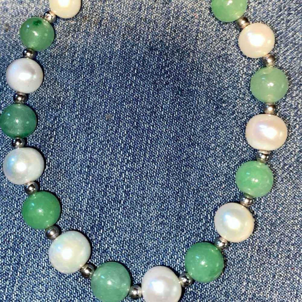 Vintage pearl  and Jade   Bracelet - image 1