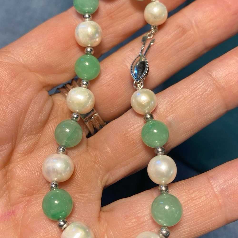 Vintage pearl  and Jade   Bracelet - image 2