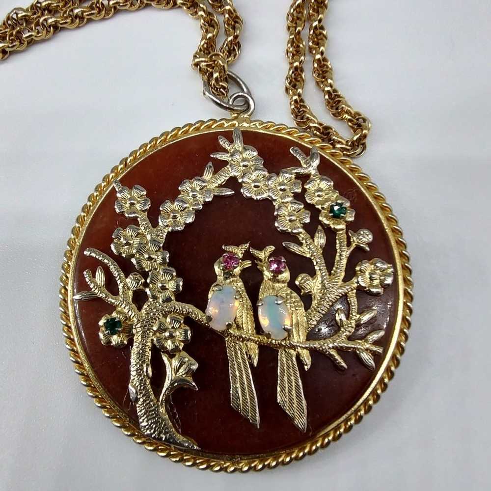 Vintage Gold tone Necklace w/birds - image 1