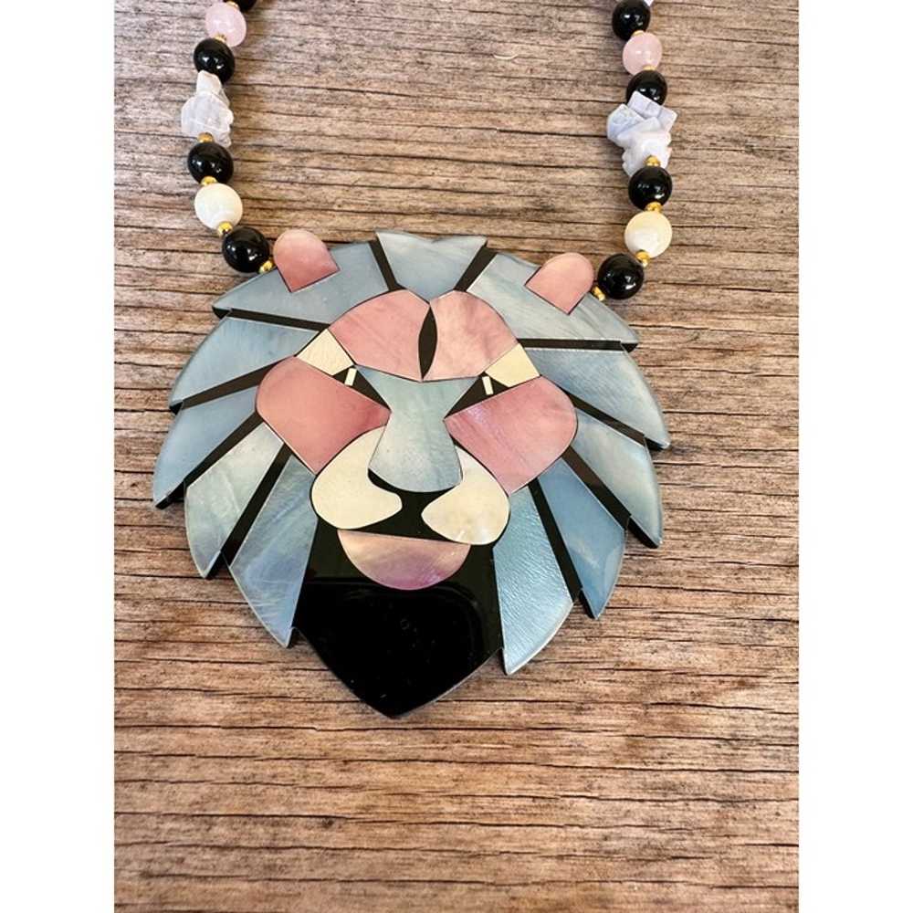 Vintage Lee Sands Blue Pink Black Necklace Mosaic… - image 3