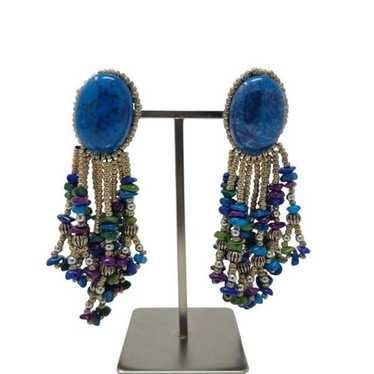 Vintage Bluestone Beaded Cascade Earrings | 3.38"