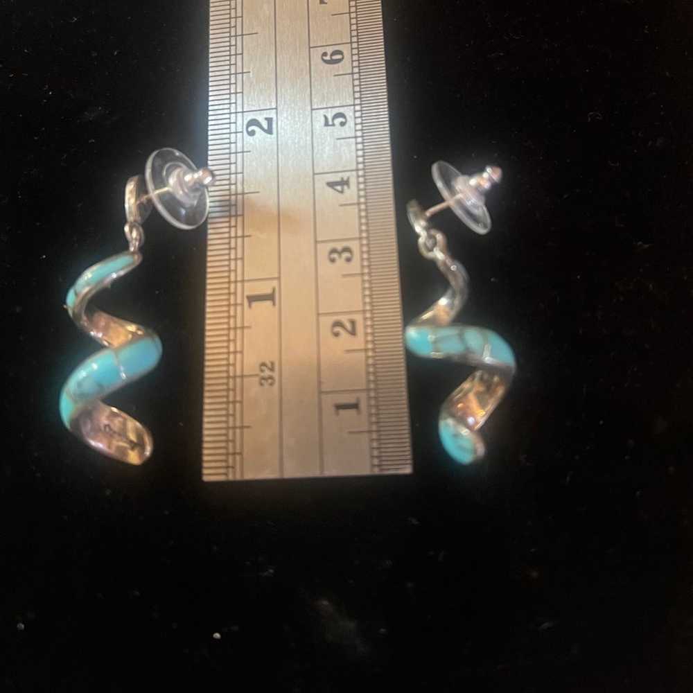 Vintage Sterling Silver Inlaid Turquoise Dangling… - image 2