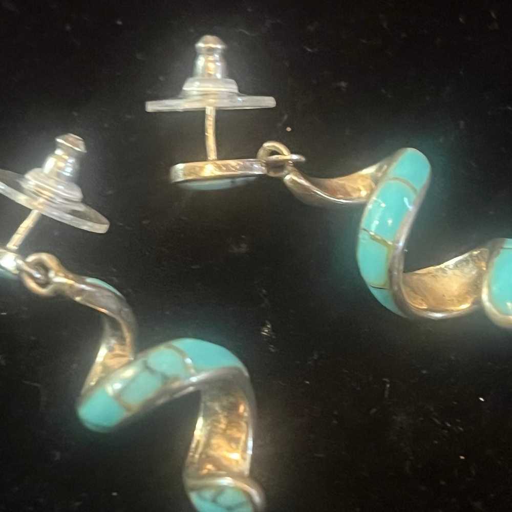 Vintage Sterling Silver Inlaid Turquoise Dangling… - image 3