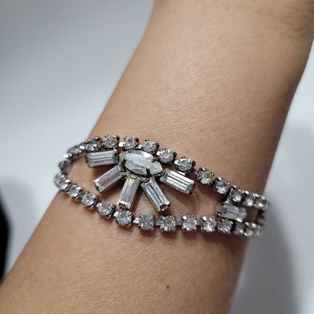 Vintage Tiered Baguette Cut Clear Rhinestone Brac… - image 2