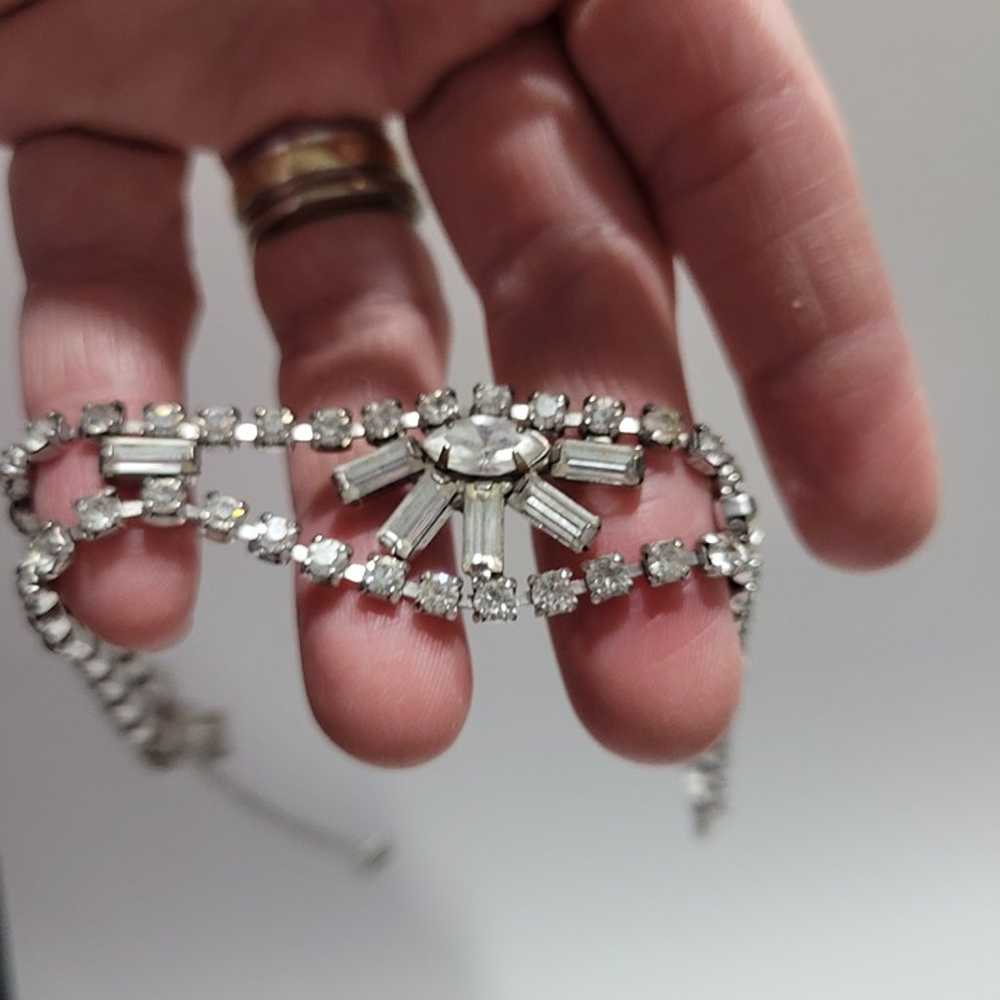 Vintage Tiered Baguette Cut Clear Rhinestone Brac… - image 3