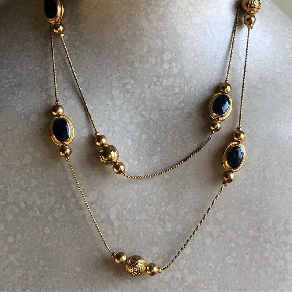 Vintage Korea Stamped Layered Gold-Tone Faux Blue… - image 3