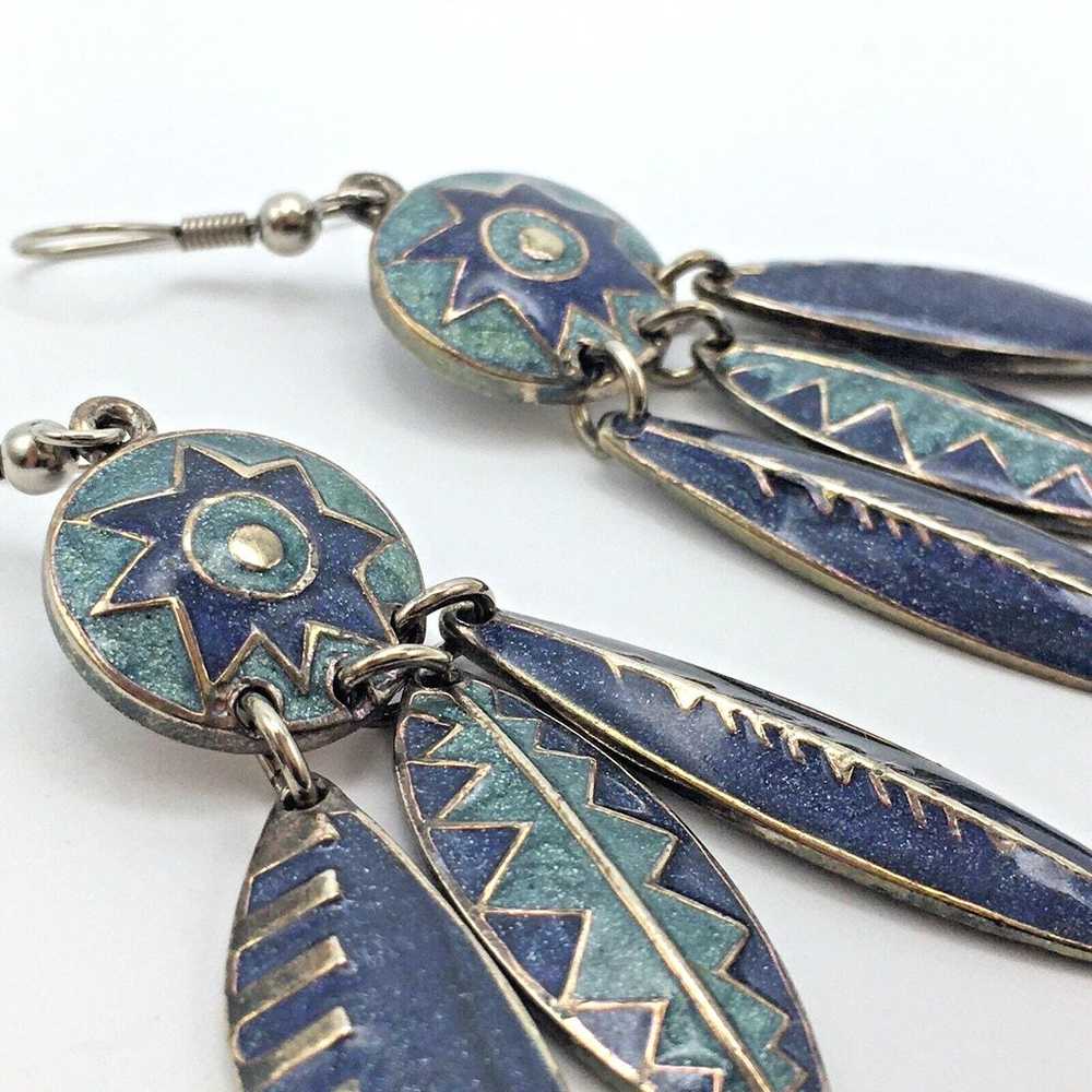 Vintage Edgar Berebi Blue Enamel Feather Dangle E… - image 3