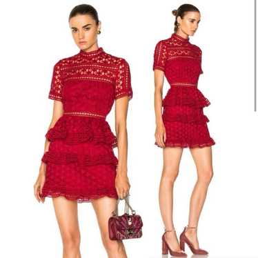 Self Portrait Red Lace Dress M - LIKE NEW