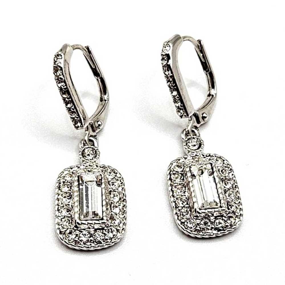 VTG Givenchy Silver CZ Rectangular Dangle Earrings - image 1