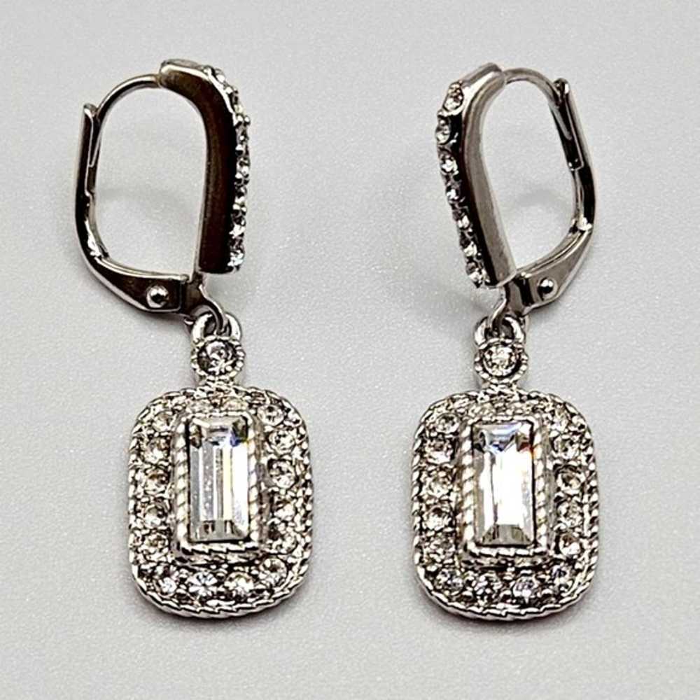 VTG Givenchy Silver CZ Rectangular Dangle Earrings - image 2