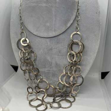 Vtg Sterling Silver 3 Strand of Rings Necklace - image 1