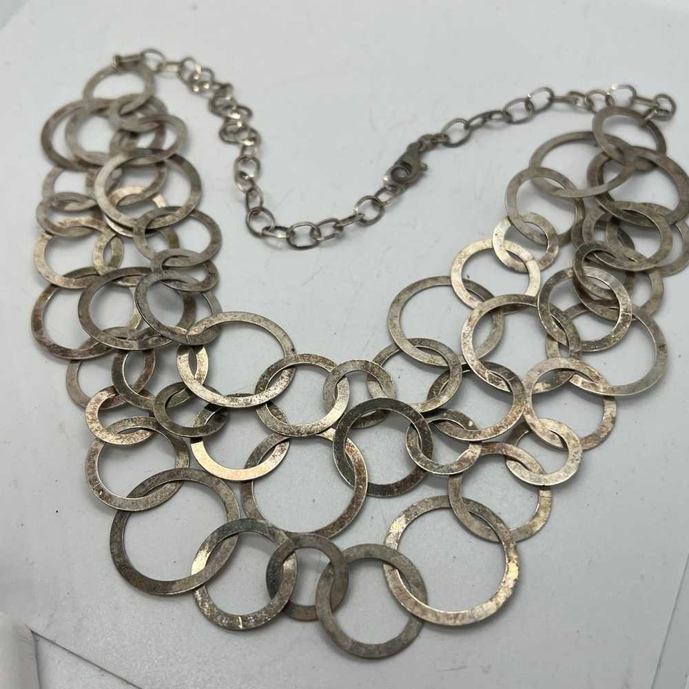 Vtg Sterling Silver 3 Strand of Rings Necklace - image 2